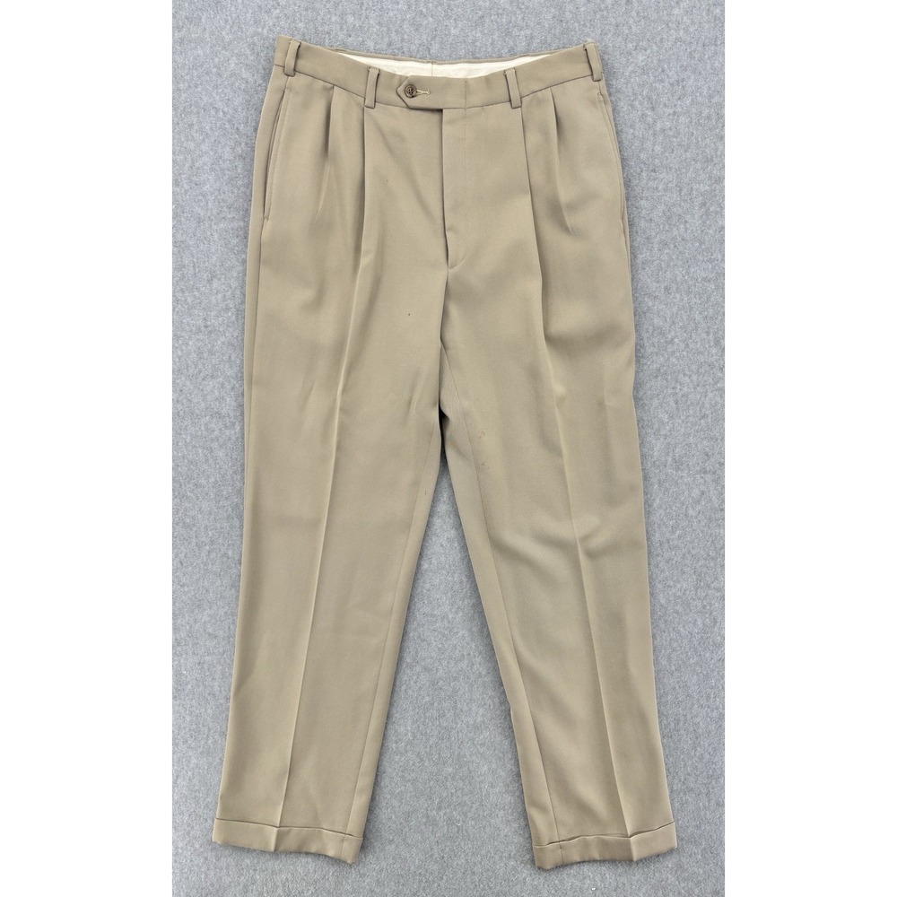 Tommy Hilfiger Classic American Pleated Dress Pants Tan 34x32 Cuffed Vintage 90s